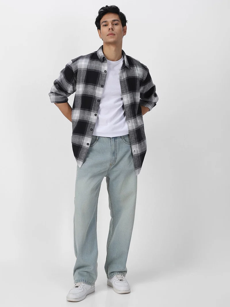 Urbano Fashion  Urbano Fashion Men's Ice Blue Loose Baggy Fit Washed Jeans Non-Stretchable for Men | Best Price UAE
