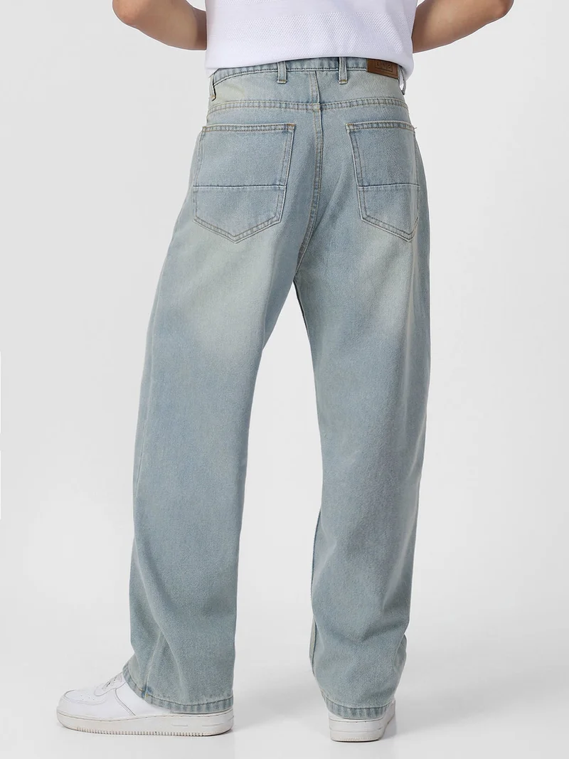 Urbano Fashion  Urbano Fashion Men's Ice Blue Loose Baggy Fit Washed Jeans Non-Stretchable for Men | Best Price UAE