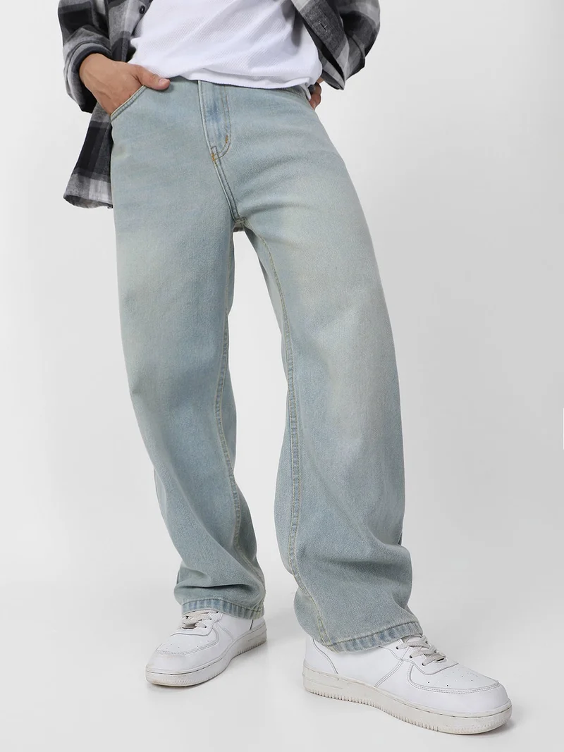 Urbano Fashion Men's Ice Blue Loose Baggy Fit Washed Jeans Non-Stretchable