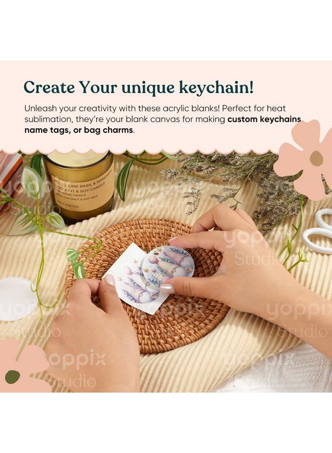 YOPPIX 90 Pcs Sublimation Acrylic Keychain Blanks, with 30 Fixing Clips and 30 Key Rings for Heat Transfer Keychain Bag Decor Pet Necklace Christmas Tree Decor, Home Gift Crafts Supplies - Image 3
