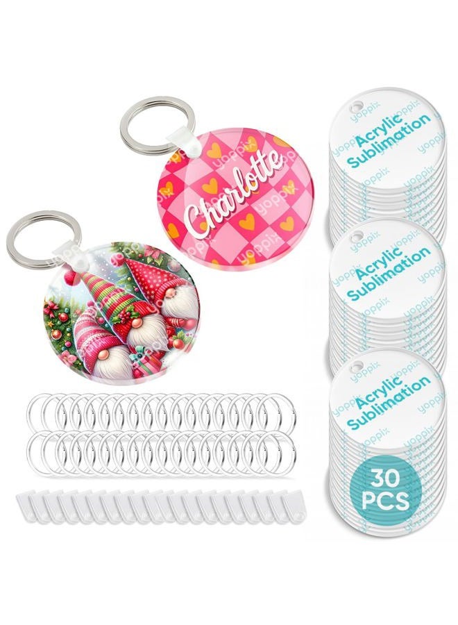 YOPPIX 90 Pcs Sublimation Acrylic Keychain Blanks, with 30 Fixing Clips and 30 Key Rings for Heat Transfer Keychain Bag Decor Pet Necklace Christmas Tree Decor, Home Gift Crafts Supplies - Image 1