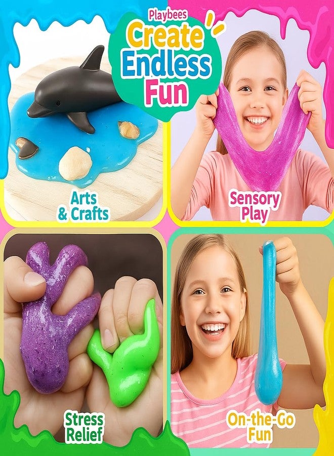 Playbees سلايم بلايبيز المتوهج في الظلام - عبوة من 12 قطعة - ألوان نيون: أزرق، أخضر، وردي، أصفر - مجموعة سلايم متوهجة للأطفال - هدايا للحفلات، حشوات لأكياس الهدايا - Image 4