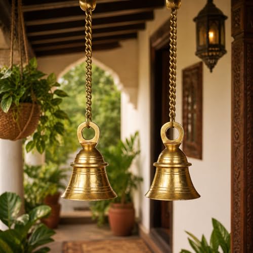 Kartique Brass Hanging Bell, Traditional Temple Bell with Chain, 20 Inch Length, Golden Color, Spiritual and Harmonic Decor for Home and Worship - Image 5