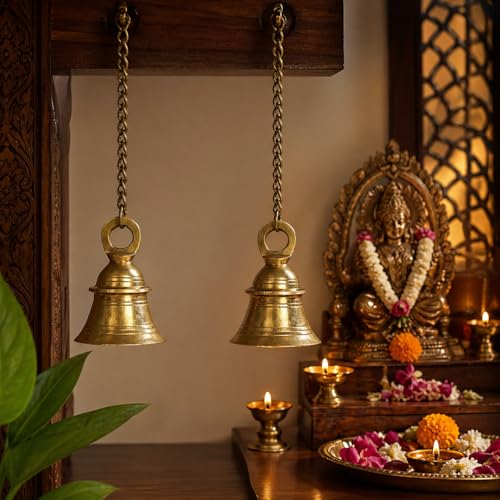 Kartique Brass Hanging Bell, Traditional Temple Bell with Chain, 20 Inch Length, Golden Color, Spiritual and Harmonic Decor for Home and Worship - Image 4