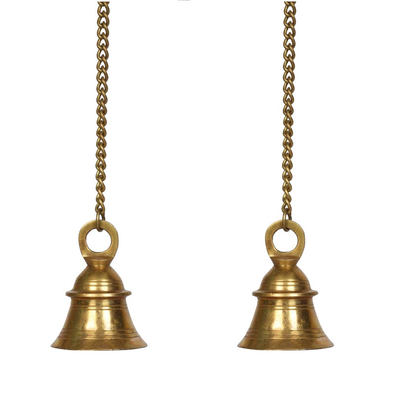 Kartique Brass Hanging Bell, Traditional Temple Bell with Chain, 20 Inch Length, Golden Color, Spiritual and Harmonic Decor for Home and Worship - Image 3