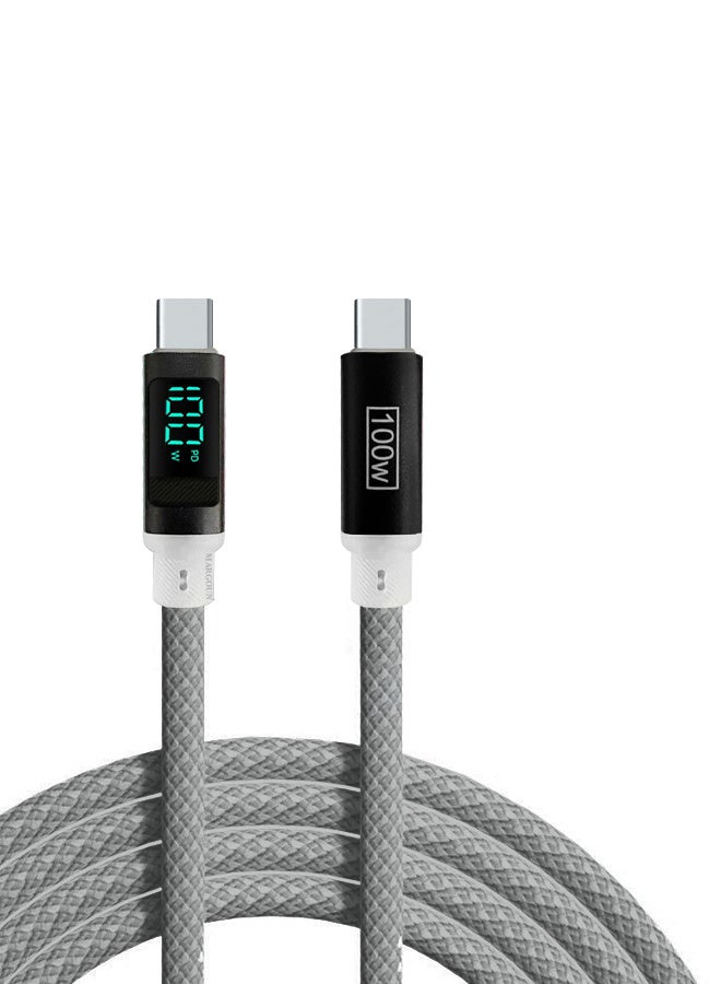 CATANES 2Packs 100W Fast Charging Cable USB-C to USB-C - Built-in Power Display, PD 3.0 & Durable Braided Design 1M - Light Grey White - Image 4