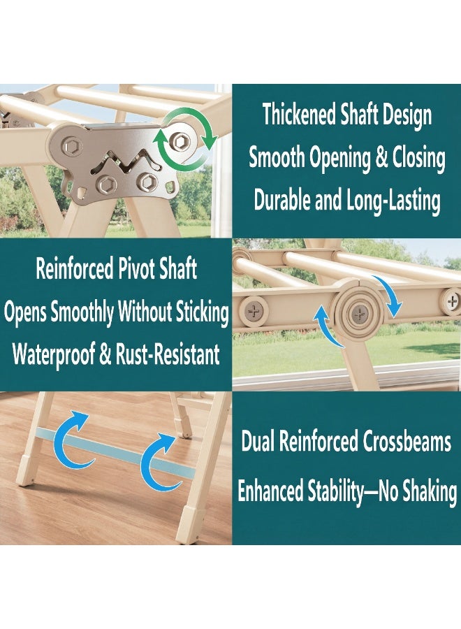 دائرة خضراء رف تجفيف ملابس قابل للطي بثلاث طبقات - بيج | حامل غسيل قابل للتعديل من الفولاذ المقاوم للصدأ مع عجلات، يوفر مساحة، للاستخدام الداخلي والخارجي (180 سم) - Image 5