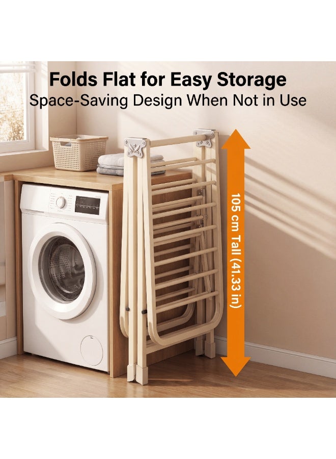 دائرة خضراء رف تجفيف ملابس قابل للطي بثلاث طبقات - بيج | حامل غسيل قابل للتعديل من الفولاذ المقاوم للصدأ مع عجلات، يوفر مساحة، للاستخدام الداخلي والخارجي (180 سم) - Image 3