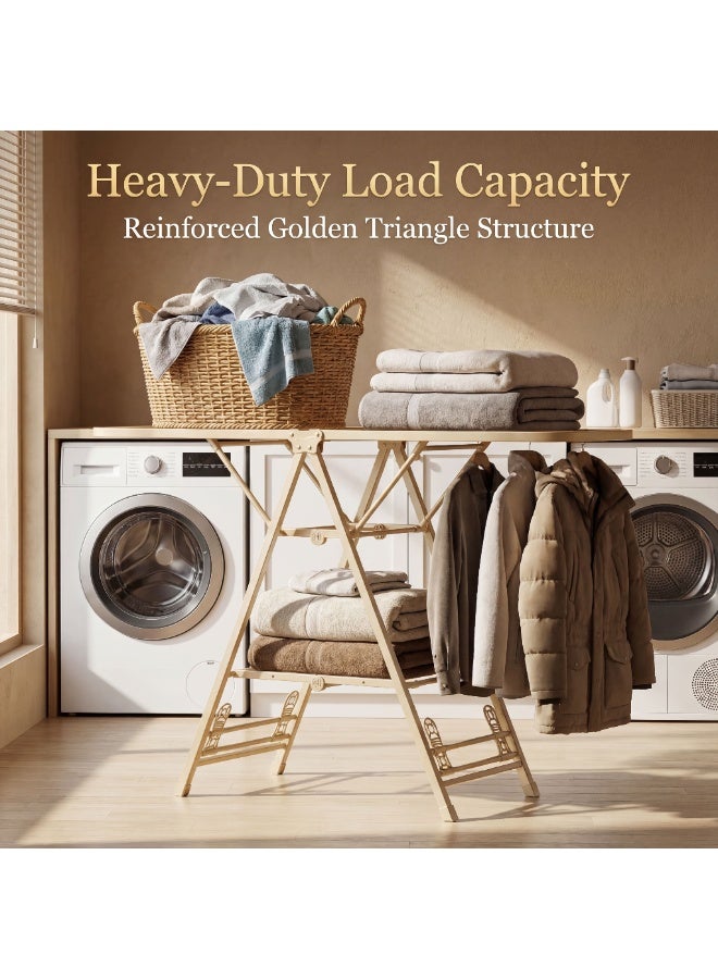 دائرة خضراء رف تجفيف ملابس قابل للطي بثلاث طبقات - بيج | حامل غسيل قابل للتعديل من الفولاذ المقاوم للصدأ مع عجلات، يوفر مساحة، للاستخدام الداخلي والخارجي (180 سم) - Image 4