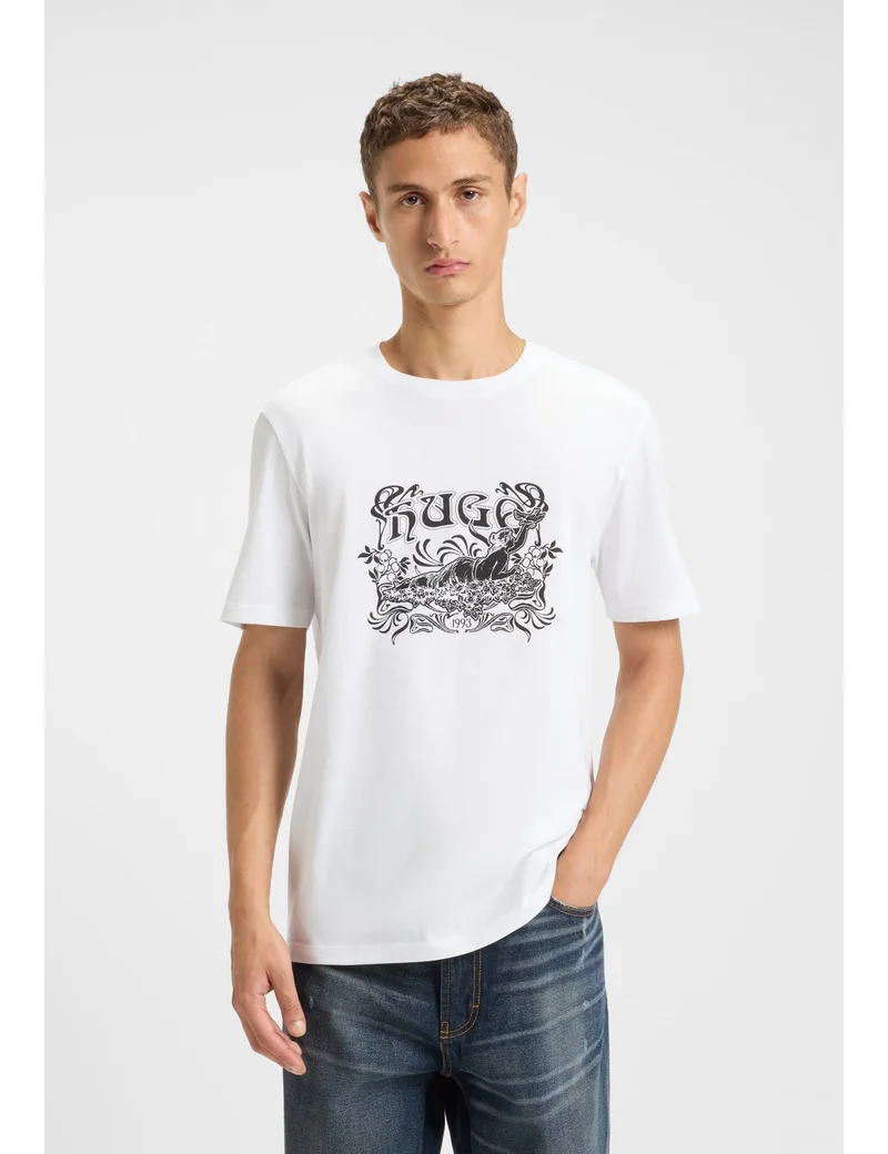 HUGO Cotton-jersey T-shirt with logo artwork
