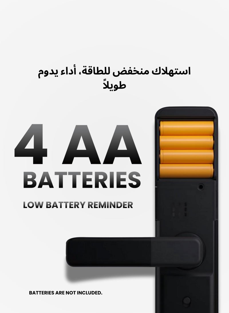 التاكس قفل الباب الذكي Altix R5 Wi-Fi مع تطبيق Tuya – دخول بدون مفتاح 5 في 1 عبر البصمة، رمز المرور، بطاقة RFID، التطبيق والمفتاح الميكانيكي بتصميم نحيف عصري للمنازل والمكاتب والشقق (أسود، NEW-TUYA-APP). - Image 5