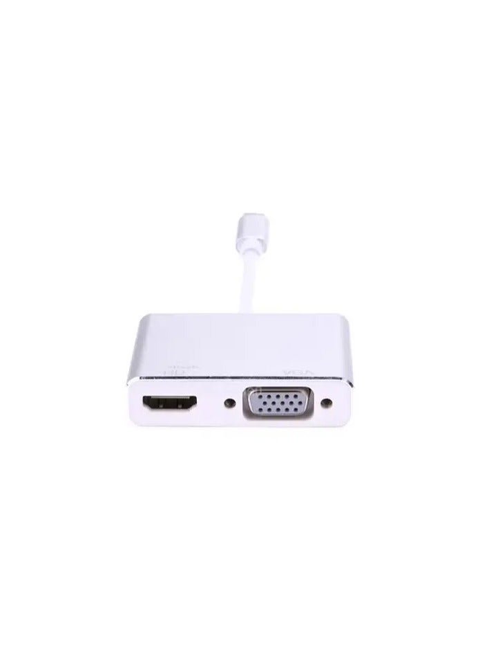 محول إسقاط من النوع C إلى HDMI VGA مناسب لأجهزة كمبيوتر Apple Macbookpro 2 في 1 USB 3.1 النوع C إلى Vga HDMI 4K Uhd، فضي