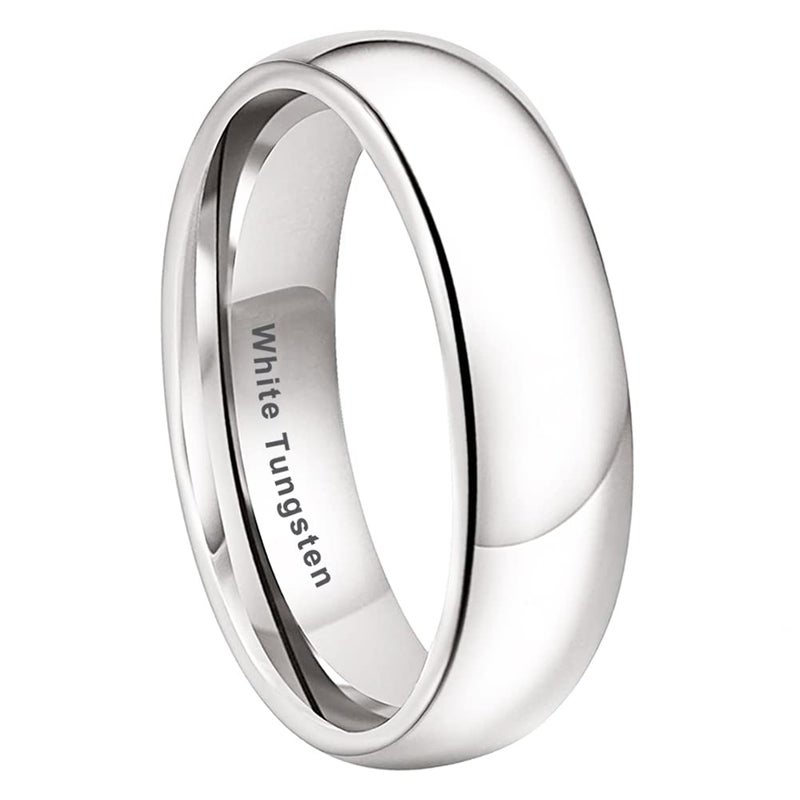 TUTISS 6mm White Tungsten Rings for Men Women Engagement Wedding Bands Domed Polished Comfort Fit Size 10.5 - Image 1
