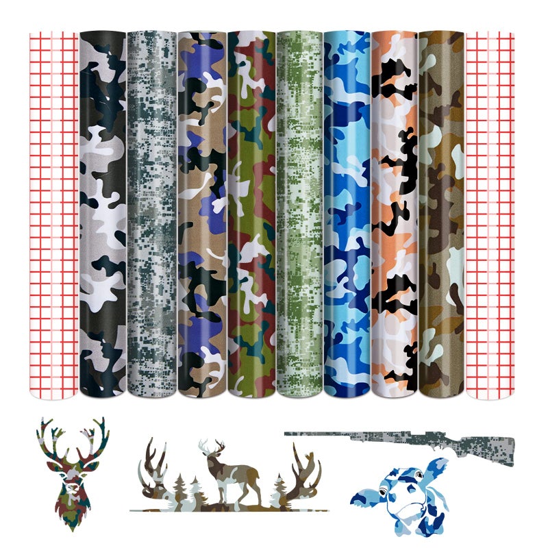 Tintnut Permanent Vinyl - 8 Sheets 12"x10", Camo Permanent Adhesive Vinyl Sheets, Army Pattern Self Sticker Water proofing Compatible with Cricut Or Silhouette - Image 1