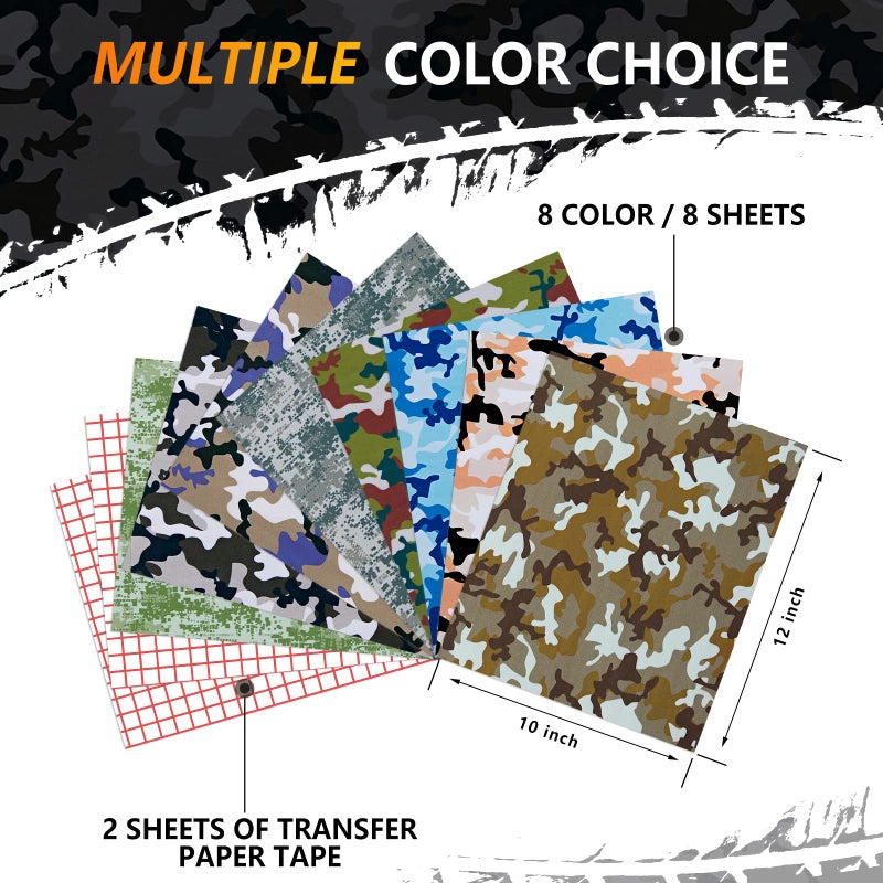 Tintnut Permanent Vinyl - 8 Sheets 12"x10", Camo Permanent Adhesive Vinyl Sheets, Army Pattern Self Sticker Water proofing Compatible with Cricut Or Silhouette - Image 2