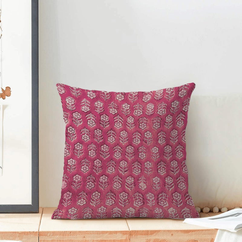 AEIOAE Hot Pink Pillow Covers 18x18 Inch Set of 2,Preppy Boho Vintage Floral Throw Pillows Case,Flower Rustic Seasonal Spring Summer Outdoor Decorative Farmhouse Decor Cushion Covers for Sofa Couch - Image 3