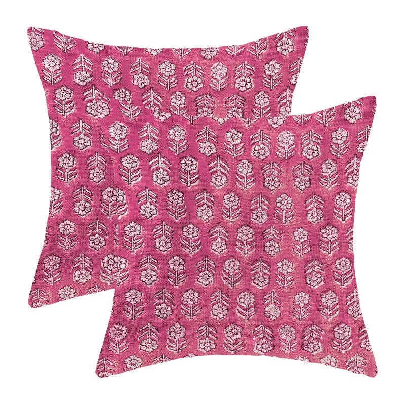 AEIOAE Hot Pink Pillow Covers 18x18 Inch Set of 2,Preppy Boho Vintage Floral Throw Pillows Case,Flower Rustic Seasonal Spring Summer Outdoor Decorative Farmhouse Decor Cushion Covers for Sofa Couch - Image 1
