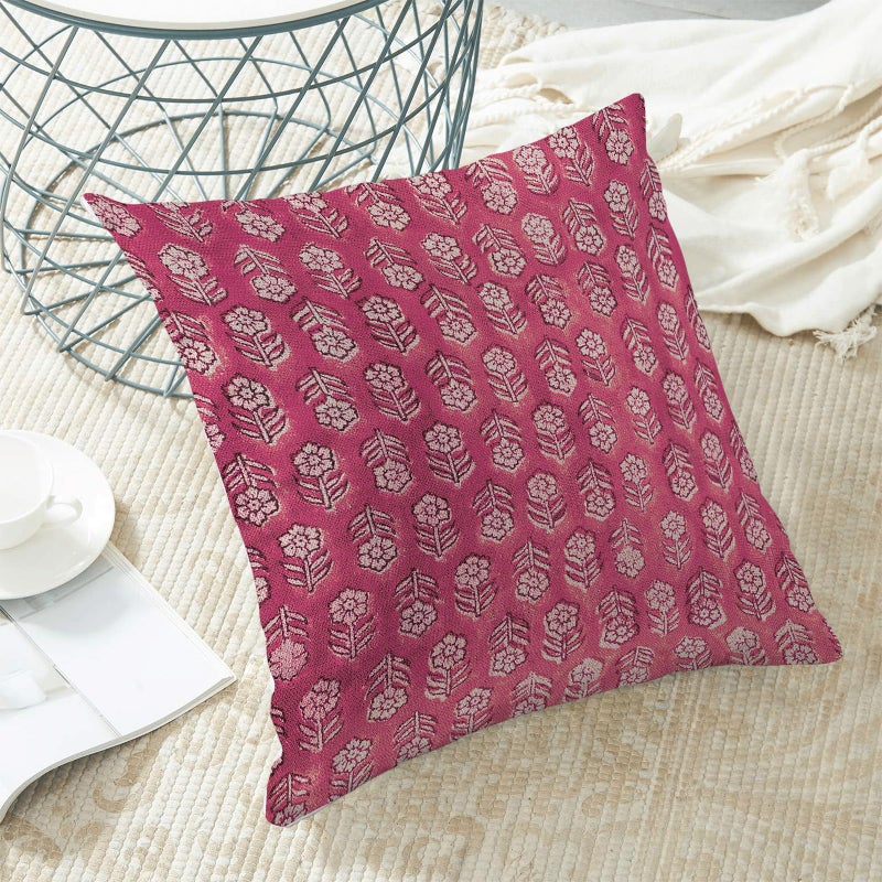 AEIOAE Hot Pink Pillow Covers 18x18 Inch Set of 2,Preppy Boho Vintage Floral Throw Pillows Case,Flower Rustic Seasonal Spring Summer Outdoor Decorative Farmhouse Decor Cushion Covers for Sofa Couch - Image 4