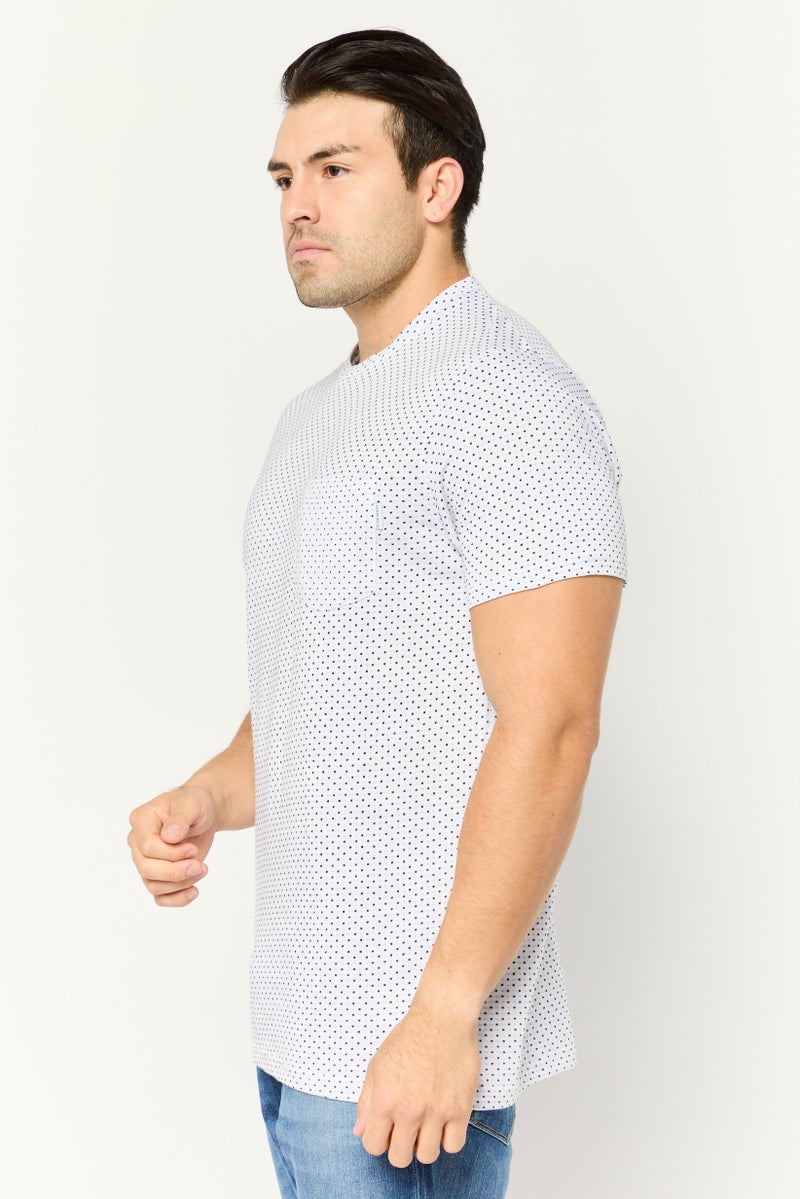 Peter Werth Men Crew Neck Short Sleeves Allover T-Shirt, White - Image 3