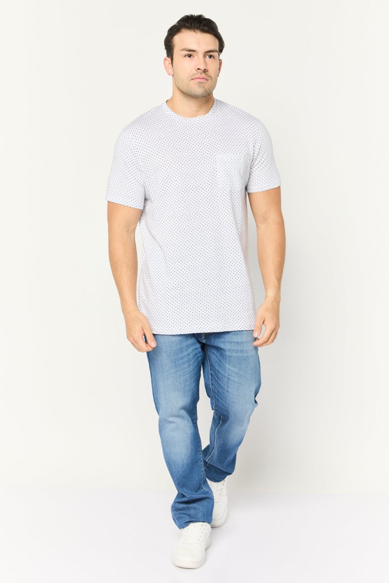 Peter Werth Men Crew Neck Short Sleeves Allover T-Shirt, White - Image 4