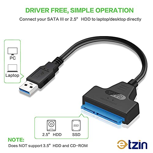 Etzin USB 3.0 & Type-C SATA, USB-C USB 3.0 SATA Adapter Hard Disk Driver SSD Adapter Cable for 2.5" SSD/HDD Drives External Converter Cable-(EPL-258TC) - Image 2