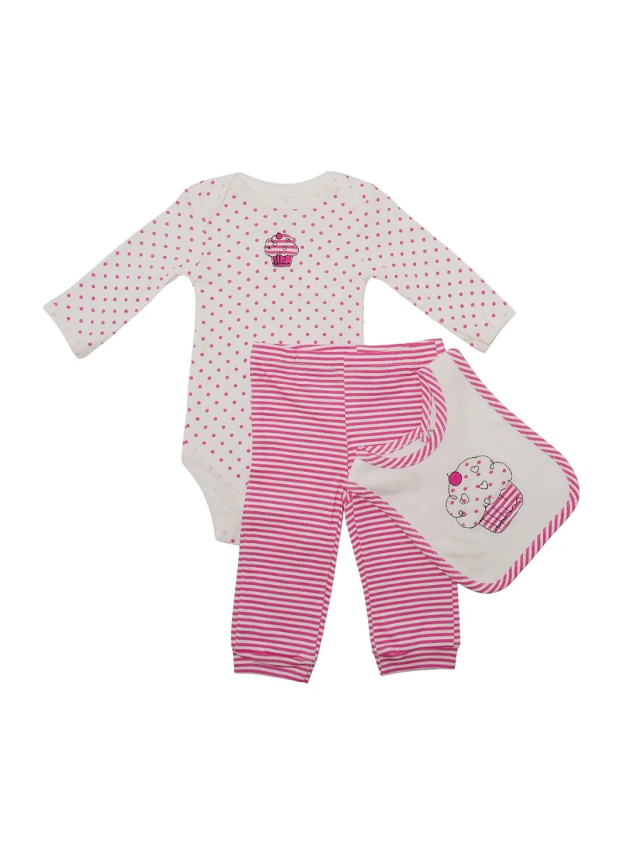 بمبىمىشى Bambimici Cupcake Bodysuit Long Sleeve & Pyjama with Hat Set - Pink