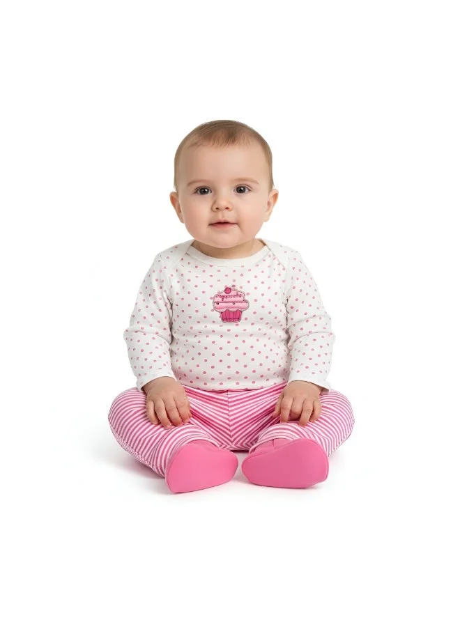 Bambimici Bambimici Cupcake Bodysuit Long Sleeve & Pyjama with Hat Set - Pink