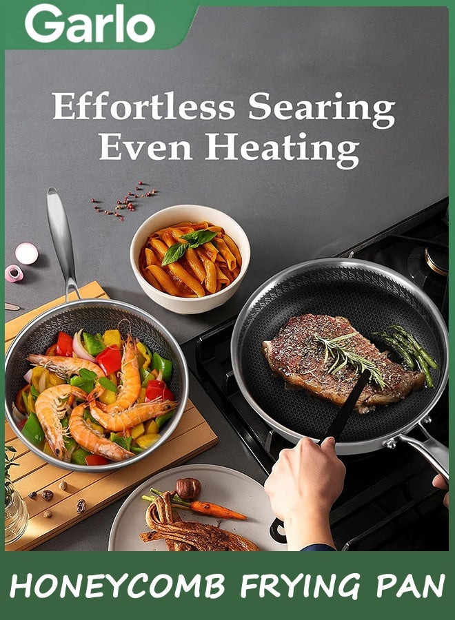 جارلو مقلي وعاء غير لاصق مع الغطاء، 30CM عميق الفولاذ المقاوم للصدأ أدوات الطبخ سوتي وعاء سكيلت، وعاء مع مقبض، عسل الطبخ وعاء غسالة صحون آمنة، ووك وعاء متوافق مع جميع الطبخ - Image 5
