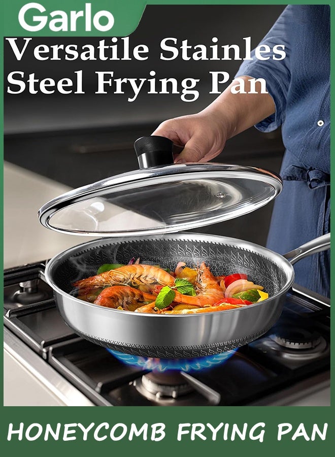 جارلو مقلي وعاء غير لاصق مع الغطاء، 30CM عميق الفولاذ المقاوم للصدأ أدوات الطبخ سوتي وعاء سكيلت، وعاء مع مقبض، عسل الطبخ وعاء غسالة صحون آمنة، ووك وعاء متوافق مع جميع الطبخ - Image 2