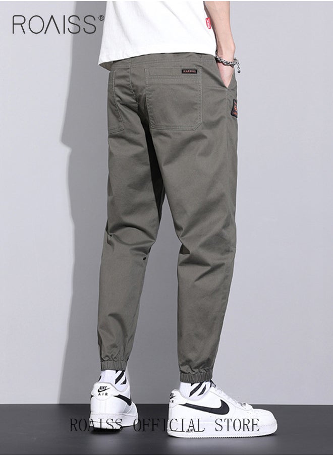 roaiss Men Fashionable and Comfortable Cotton Cargo Pants Loose Fit Joggers with Cuffed Ankles Ideal for Sports and Casual Wear  - Image 2