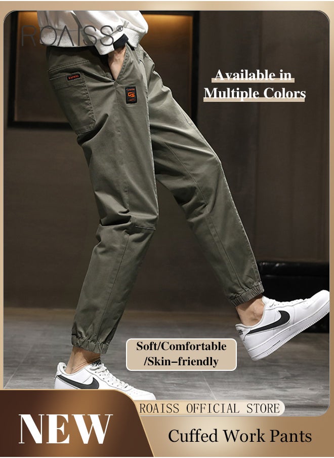 roaiss Men Fashionable and Comfortable Cotton Cargo Pants Loose Fit Joggers with Cuffed Ankles Ideal for Sports and Casual Wear  - Image 1