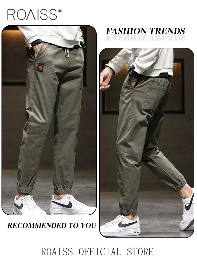 roaiss Men Fashionable and Comfortable Cotton Cargo Pants Loose Fit Joggers with Cuffed Ankles Ideal for Sports and Casual Wear  - Image 3