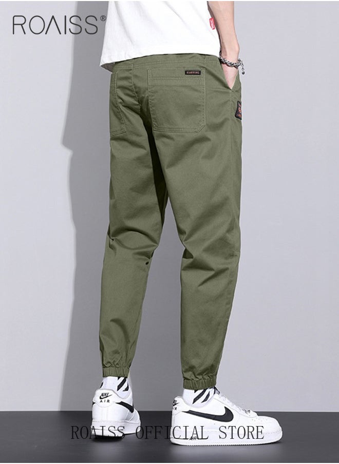 roaiss Men Fashionable and Comfortable Cotton Cargo Pants Loose Fit Joggers with Cuffed Ankles Ideal for Sports and Casual Wear  - Image 2