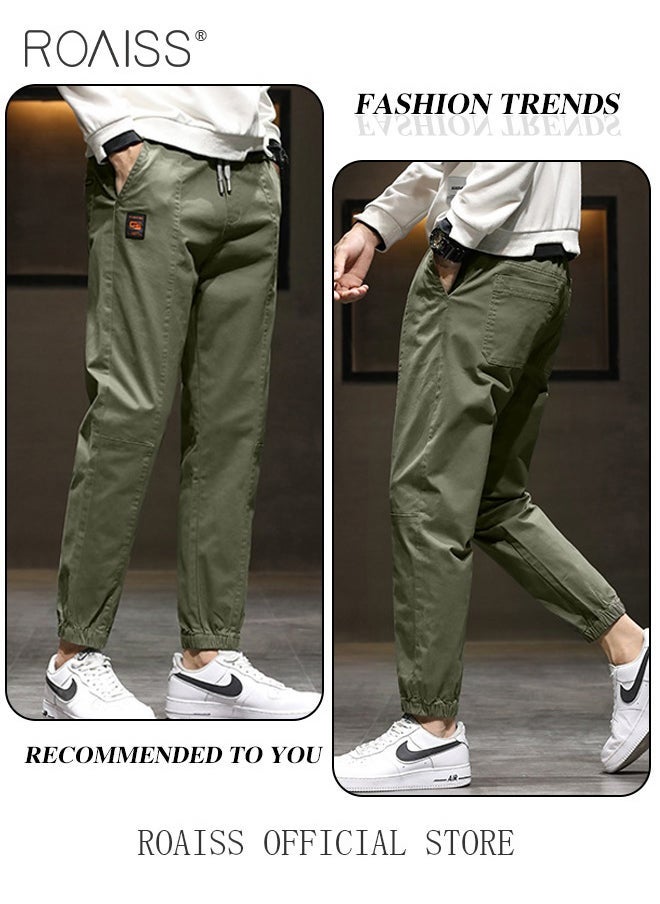 roaiss Men Fashionable and Comfortable Cotton Cargo Pants Loose Fit Joggers with Cuffed Ankles Ideal for Sports and Casual Wear  - Image 3