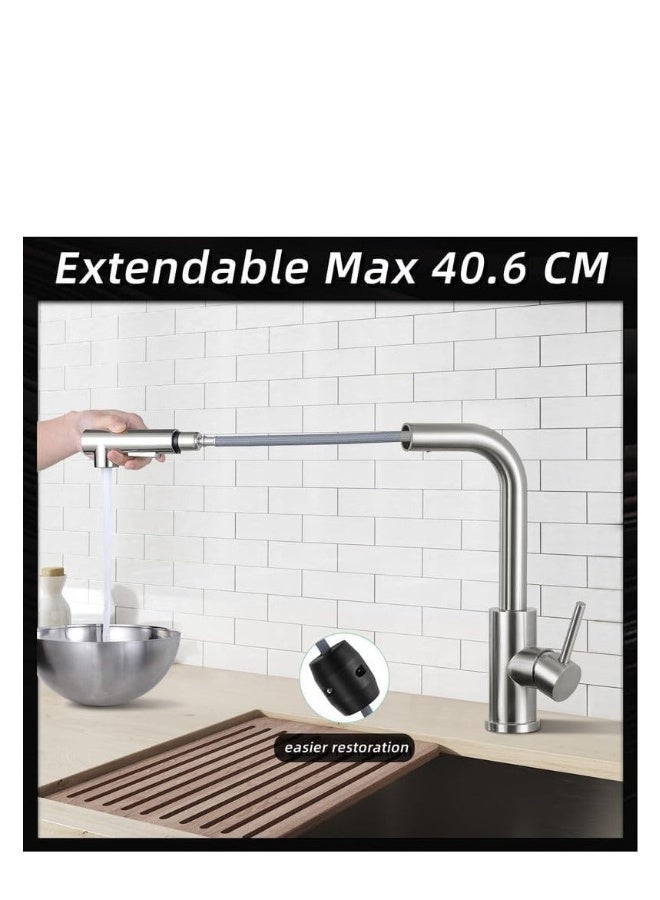 Kitchen Taps Mixer for Sink with 360 Degree Spout Swivels Single Handle Two Spray Function Pull Out 40.6cm Flexible Hose - Image 5