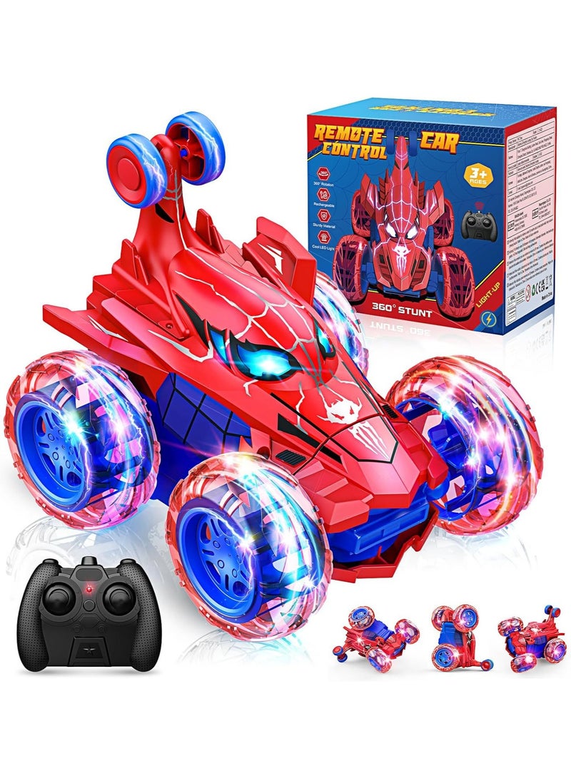 OHAHO Spider Remote Control Car for Boys 4-6,360° Rotating Double-Sided Rechargeable RC Stunt Cars with Cool Headlights,2.4Ghz 4WD Off-Road Racing Cars for Kids Age 3 4 5 6 7 8 9 10 11 12 (Red) - Image 1