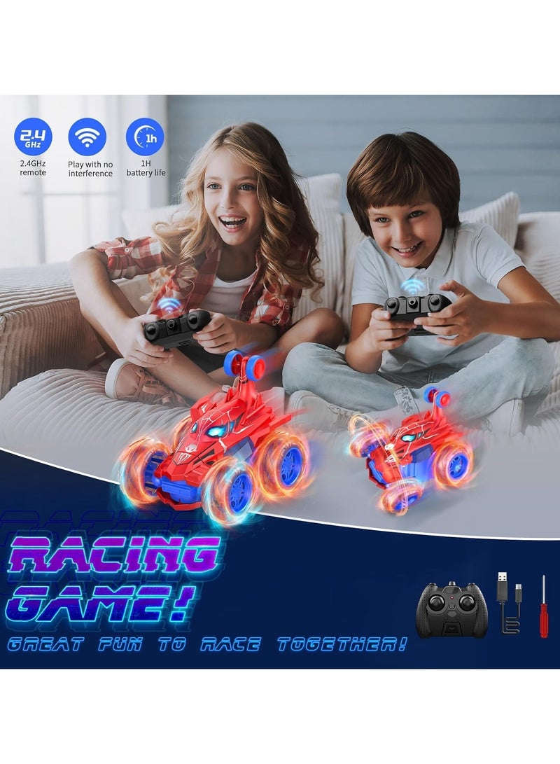OHAHO Spider Remote Control Car for Boys 4-6,360° Rotating Double-Sided Rechargeable RC Stunt Cars with Cool Headlights,2.4Ghz 4WD Off-Road Racing Cars for Kids Age 3 4 5 6 7 8 9 10 11 12 (Red) - Image 4