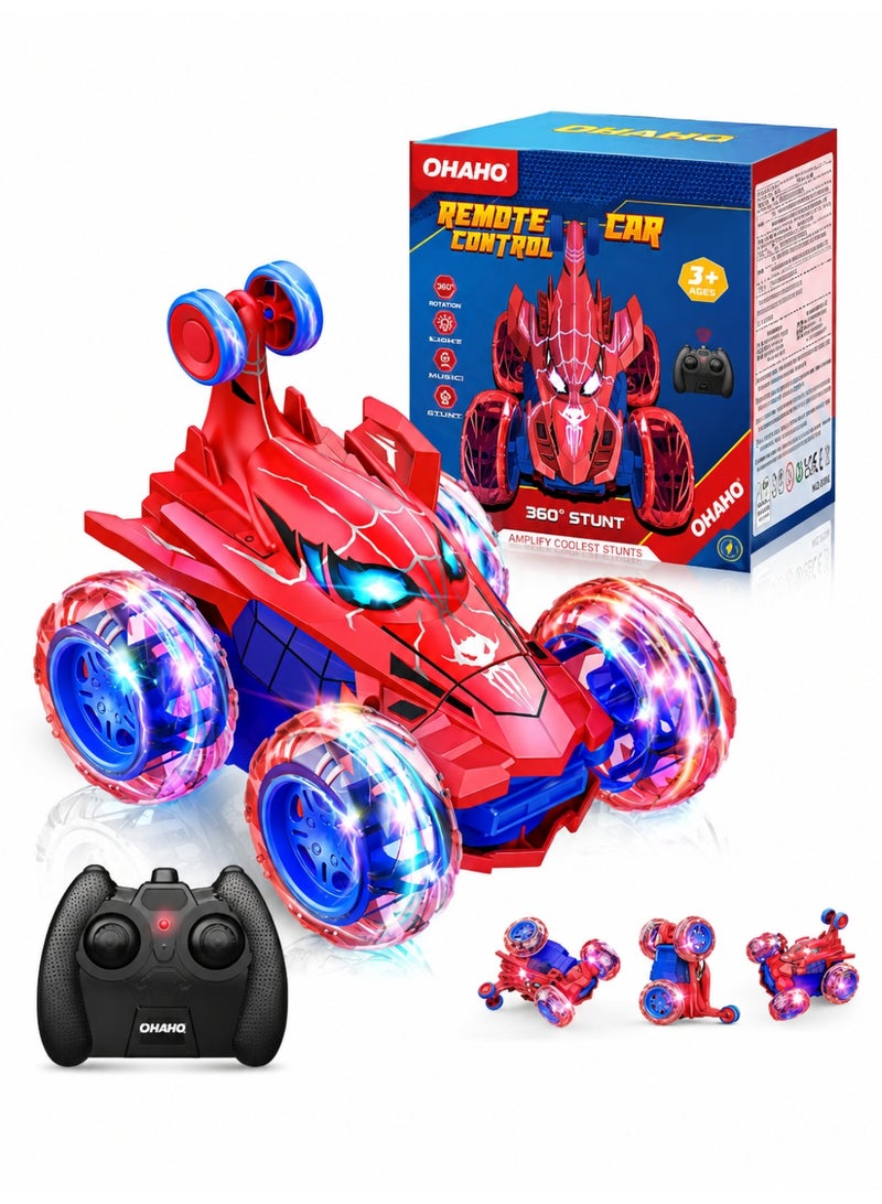 OHAHO Spider Remote Control Car for Boys 4-6,360° Rotating Double-Sided Rechargeable RC Stunt Cars with Cool Headlights,2.4Ghz 4WD Off-Road Racing Cars for Kids Age 3 4 5 6 7 8 9 10 11 12 (Red) - Image 1
