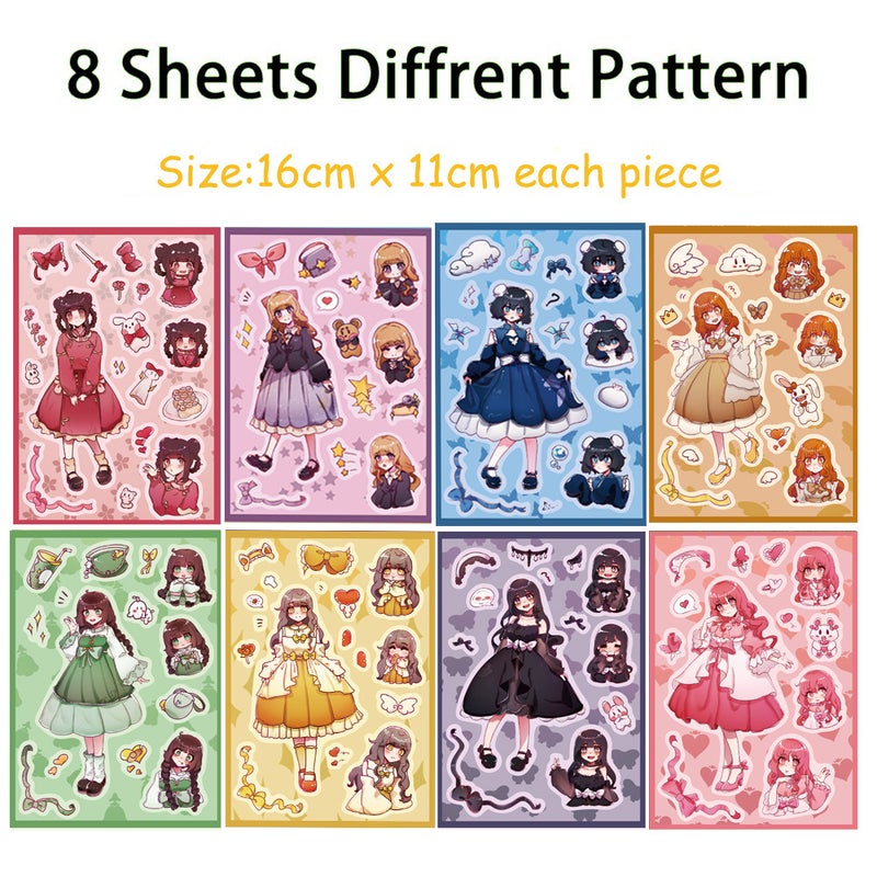 Korean Cartoon Collage Cute Girl Phone Case Stickers Set SJS178 cardamom girl (default 8 sheets/bag)
