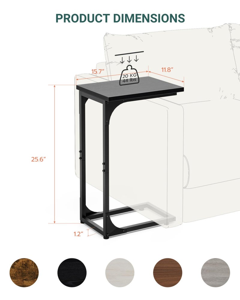 RISWER C-Shaped Side Table for Couch - Small Coffee Stand Sofa Tray Desk with Metal Frame and Waterproof Scratch Resistant, Modern End Accent for Living Room, Bedroom, Set of 2, Black - Image 3