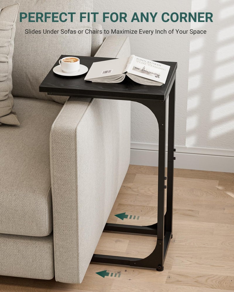 RISWER C-Shaped Side Table for Couch - Small Coffee Stand Sofa Tray Desk with Metal Frame and Waterproof Scratch Resistant, Modern End Accent for Living Room, Bedroom, Set of 2, Black - Image 5