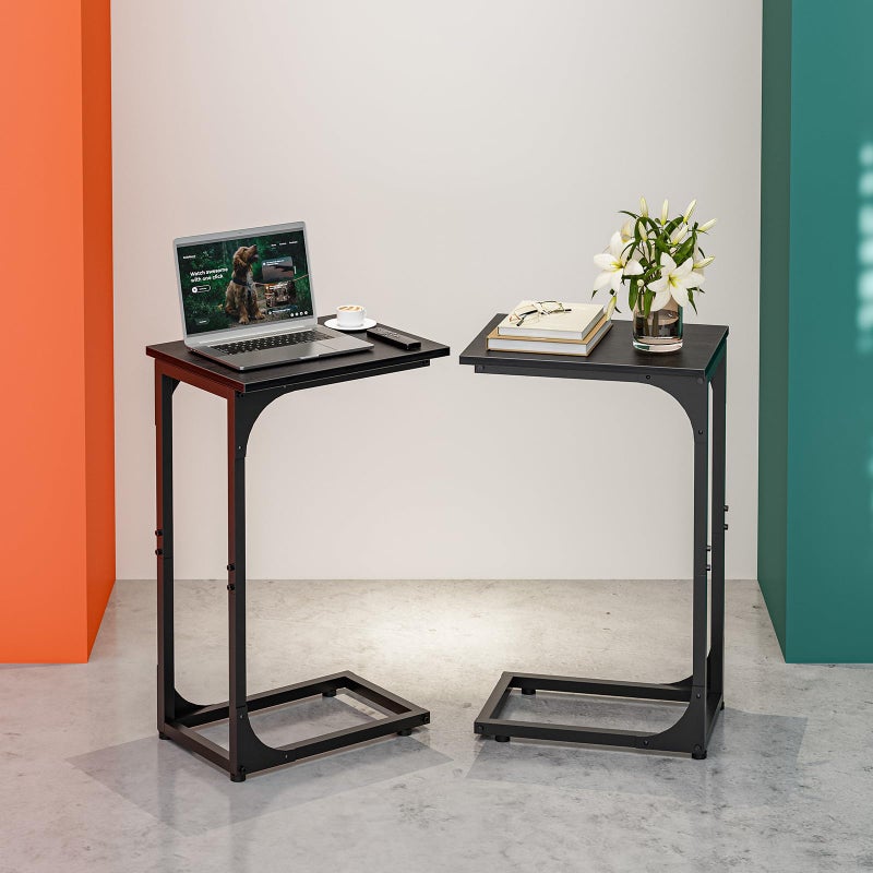 RISWER C-Shaped Side Table for Couch - Small Coffee Stand Sofa Tray Desk with Metal Frame and Waterproof Scratch Resistant, Modern End Accent for Living Room, Bedroom, Set of 2, Black - Image 1