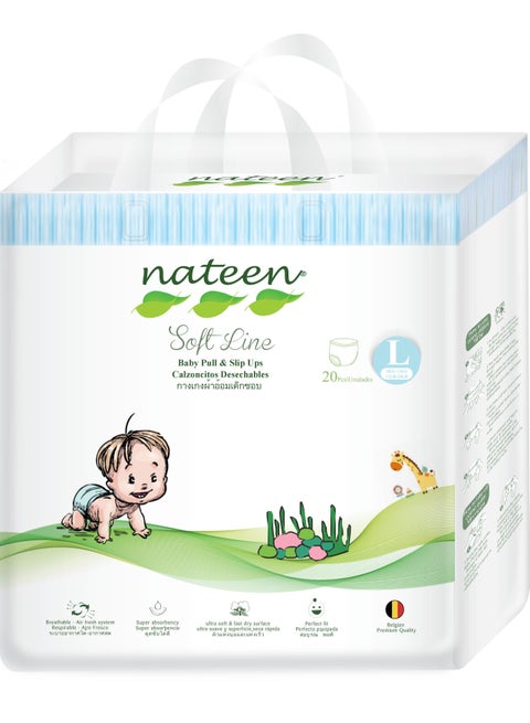 Nateen Soft Line Baby Pants Diapers,Size 4 (9-14kg),Large Baby Pull Ups,20 Count Diaper Pants,Super Soft and Breathable Baby Diapers Pants.