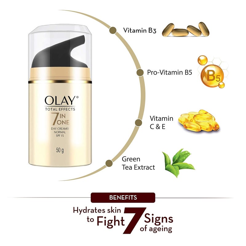 Olay Total Effects Day Cream With Vitamin B5 Niacinamide Green Tea Spf 15 Fights With Uv Protection For Normal Dry Oily Combination Skin 50 Gm Pack of 2 - Image 5