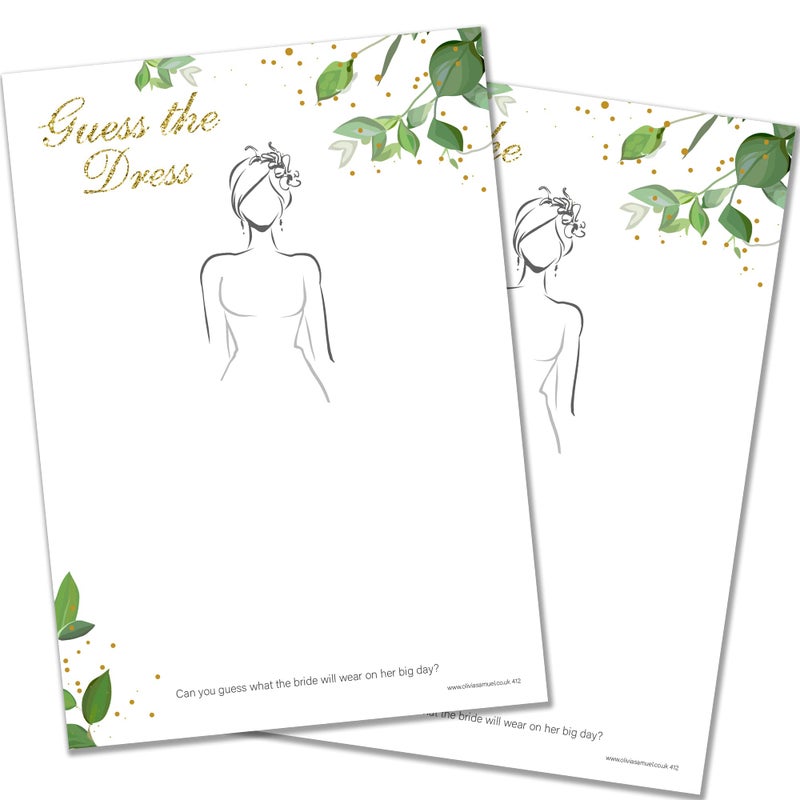 20 x Guess The Dress  Bridal Shower Hen Party Game  Botanicals Design  Includes Winners Certificate