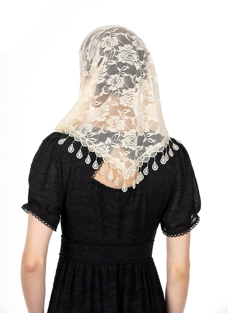 Wgior Triangle Chapel Veils for Church - Catholic Mass Head Covering Scarf Mantilla Veils for Women (Ivory) - Image 5