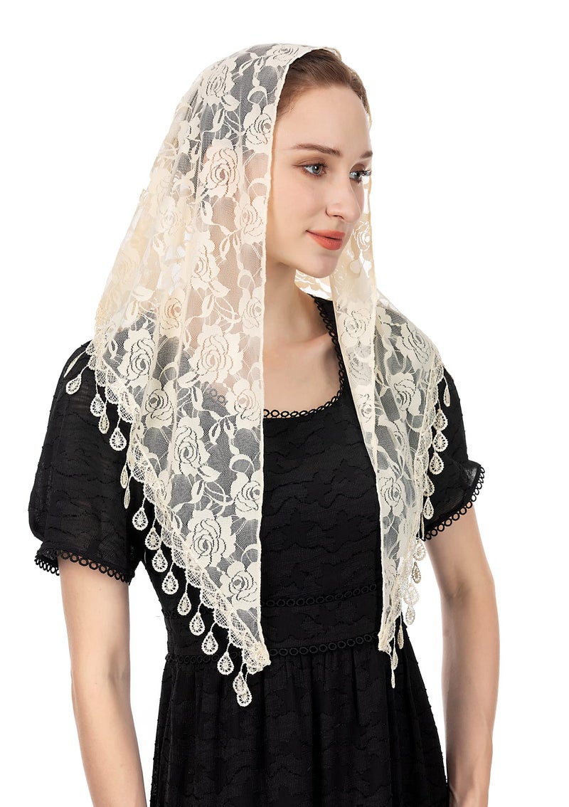 Wgior Triangle Chapel Veils for Church - Catholic Mass Head Covering Scarf Mantilla Veils for Women (Ivory) - Image 1