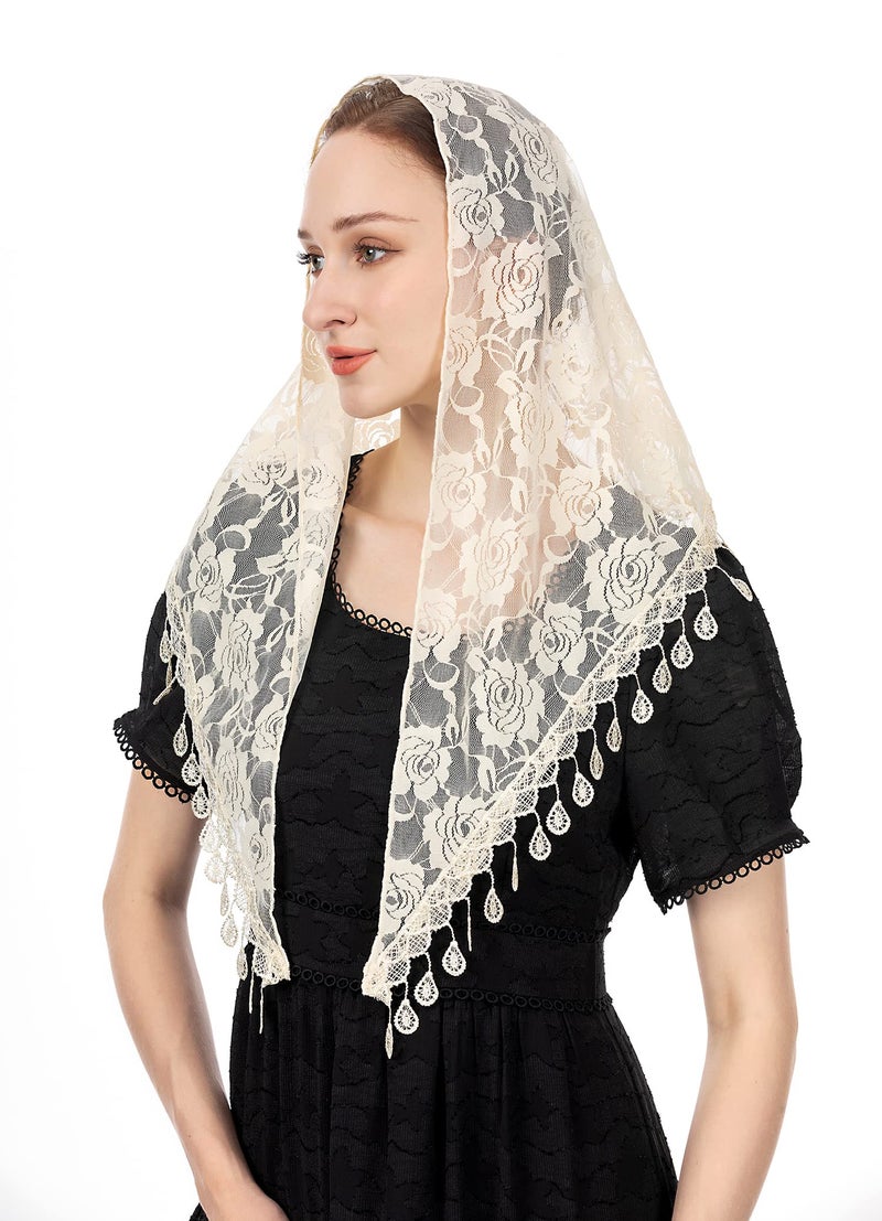 Wgior Triangle Chapel Veils for Church - Catholic Mass Head Covering Scarf Mantilla Veils for Women (Ivory) - Image 2