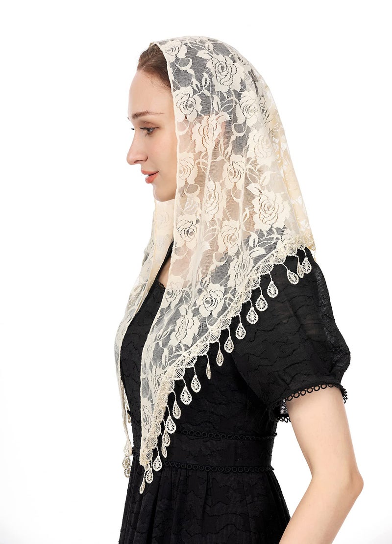 Wgior Triangle Chapel Veils for Church - Catholic Mass Head Covering Scarf Mantilla Veils for Women (Ivory) - Image 3