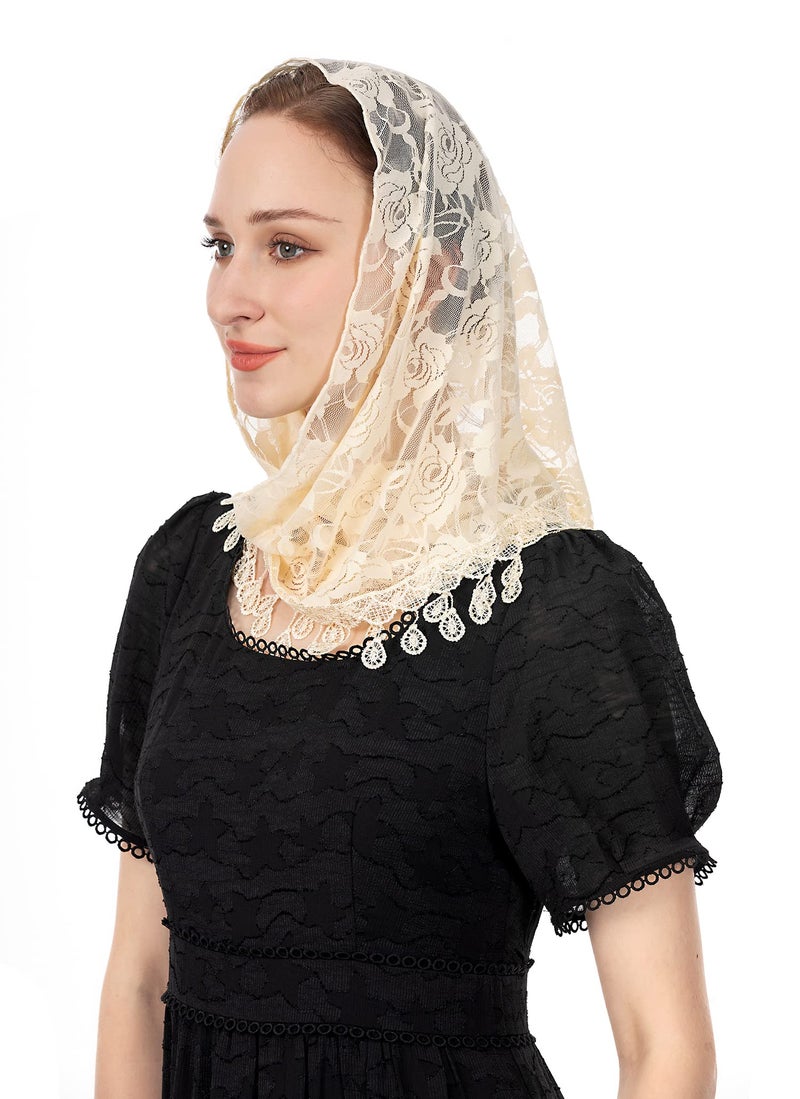 Wgior Triangle Chapel Veils for Church - Catholic Mass Head Covering Scarf Mantilla Veils for Women (Ivory) - Image 4
